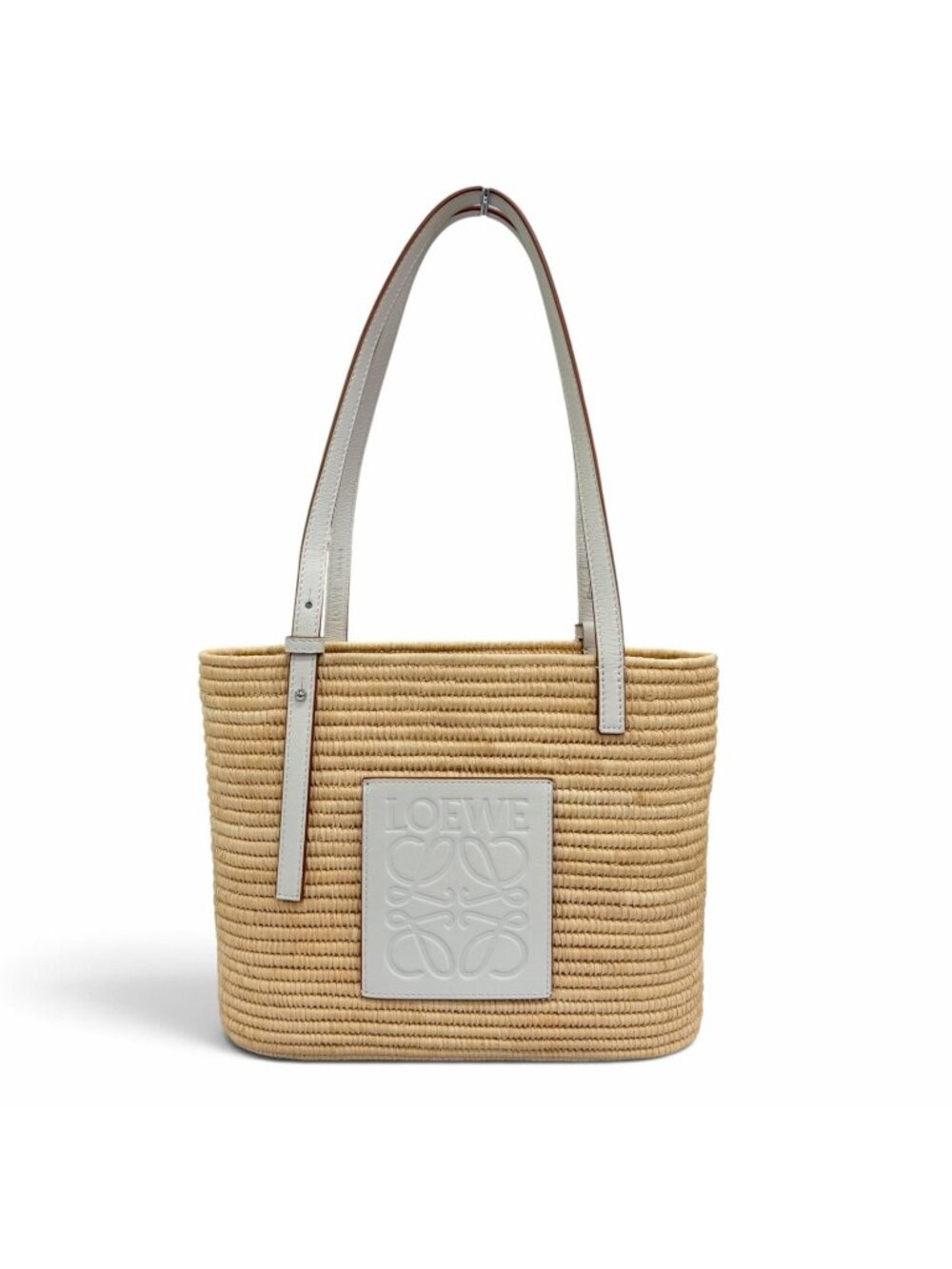 Loewe Square Basket Bag Small Raffia Leather Handbag Natural White